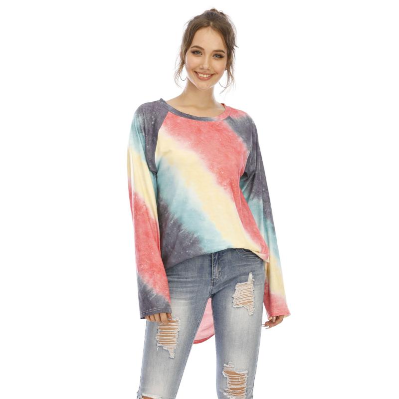 

Plus Size Autumn Fashion Gradient Color Blouse Lady Casual Loose O-Neck Tee Tops Female Womens Long Sleeve Shirt Blusas Pullover, Red