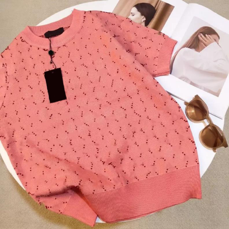 

2022 Fashion Women Short Sleeve T-shirts Summer O-neck Casual Pullover T-shirt Knitted Tops, Pink