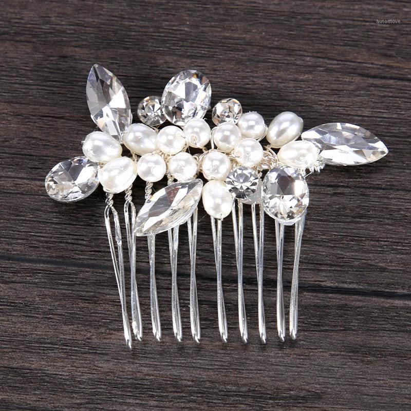 

Leaf Crystal pearl Hair Headwear Crown Comb Peals Rhinestone Bridal noiva Hairpins Tiara Wedding Hair Accessories Head Jewelry1