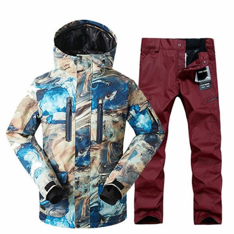 

2020 GSOU SNOW Male Sports And Leisure Professional Windproof Ski Suit Winter New Men's Double Board Snowboard ski jacket, Set1