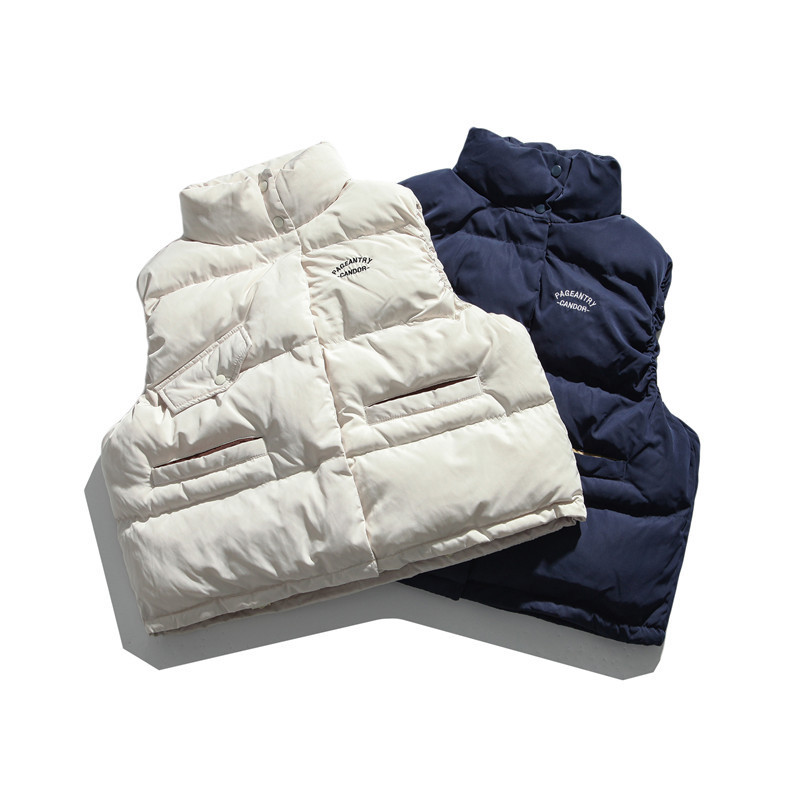 

2021 New Male Female Cotton Collared Jacket Fashion Embroidered Vest Letter 9LND, Blue.