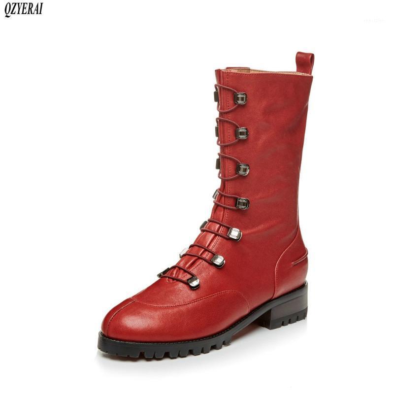 

2020 New Autumn/winter Knight boots sheepskin Genuine leather Women's boots European brands handmade1, Red