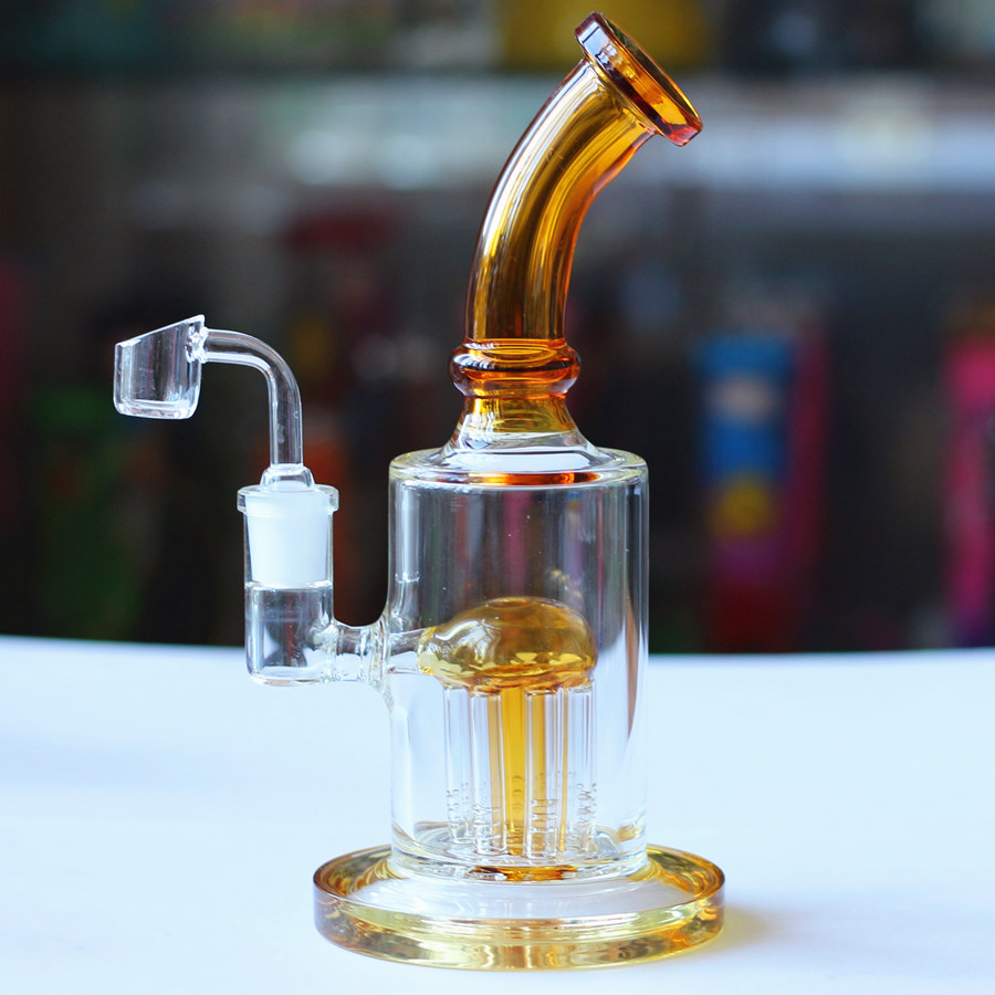 

9 Inch Mini Toro Glass Bong 8 Arm Double Tree Perc Water Pipes Steady Base Small Dab Oil Rigs Bent Neck Wax Water Bong 5mm Thick