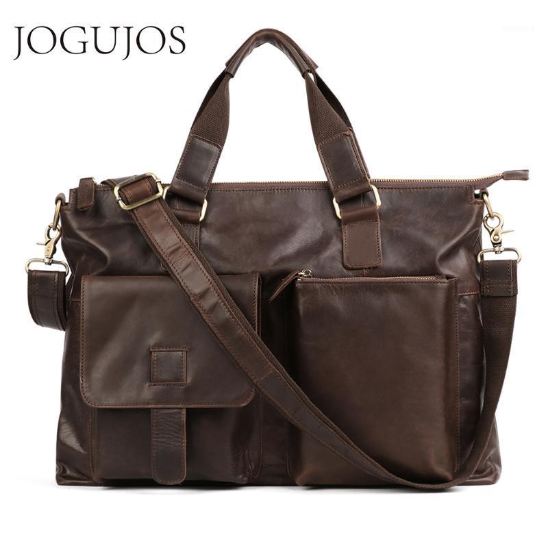 

JOGUJOS Men's Business Briefcase Genuine Leather Large Briefcases Vintage Men Shoulder Messenger Bag Male Laptop Bags Handbags1, Large brown