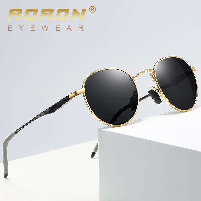 

AORON Retro Polarized Sunglasses Round Sun Glasses Men Women Mirror Reflective Metal Frame Aluminum Legs Eyewear A553