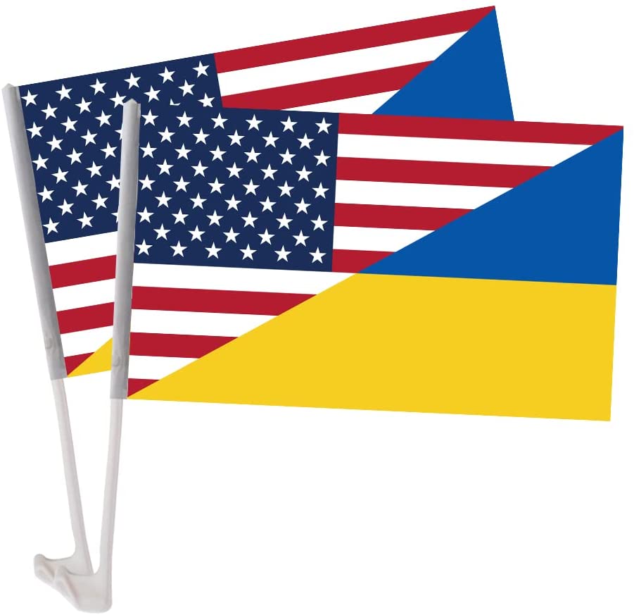 

America Ukraine Friendship Car Window Flag With Flag Pole Vivid Color And Fade Proof Outdoor Indoor Decoration (Car window flag-A)