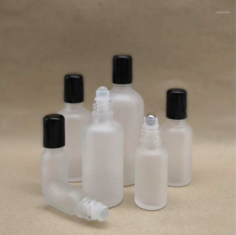 

50pcs 5ml-50ml frosted white glass steel bead rolling beads essential oil bottle eye essence bottled empty bottel1