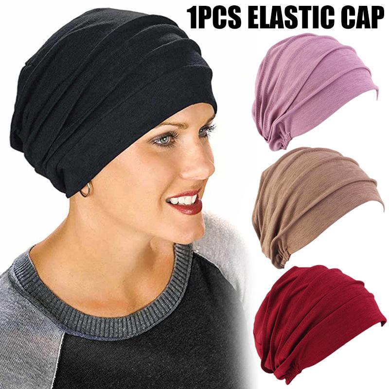 

Elastic Cotton Turban Hat Solid Color Women Warm Winter Headscarf Bonnet Inner Cap Femme Wrap Head Hat FS99
