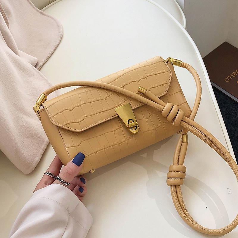 

C Stone Pattern PU Leather Crossbody Bags 2021 Trend Shoulder Bag Lady Handbags Small Trending Simple Bag, Black