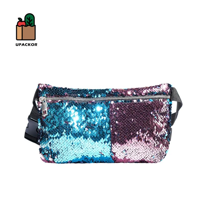 

Upackor New Women Waist Bags Double Sequin Fanny Pack Female Belt Bag Ladies Fashion Bum Bag Travel Crossbody Chest Bags, Sky blue