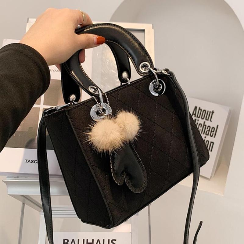 

Elegant Female Square Tote Bag 2021 Fashion New High quality PU Leather Women's Designer Handbag Lattice Shoulder Messenger Bag, Black