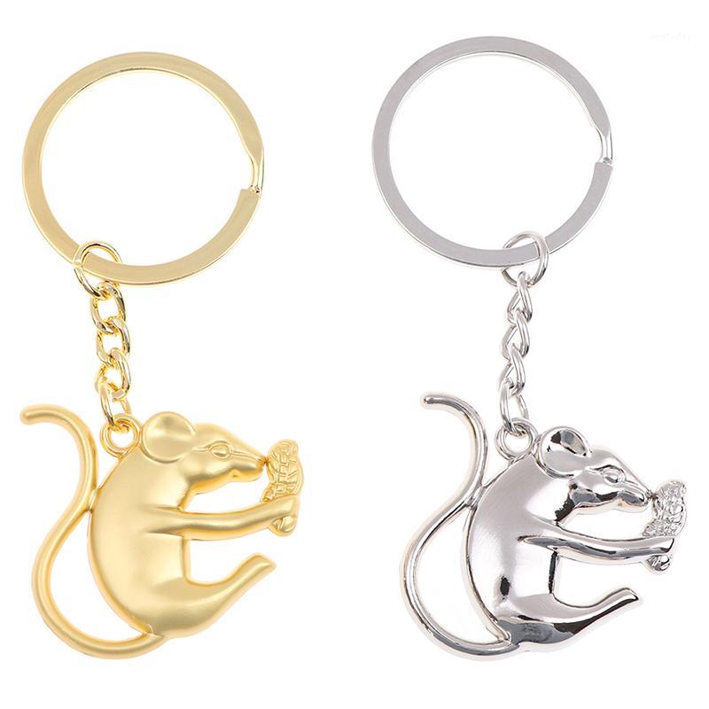 

New 1pc Retro Copper Feng Shui Mouse Key Rings Hanging Jewelry Brass Rat Chinese New Year Lucky Gifts Metal Car Keychains Gift1