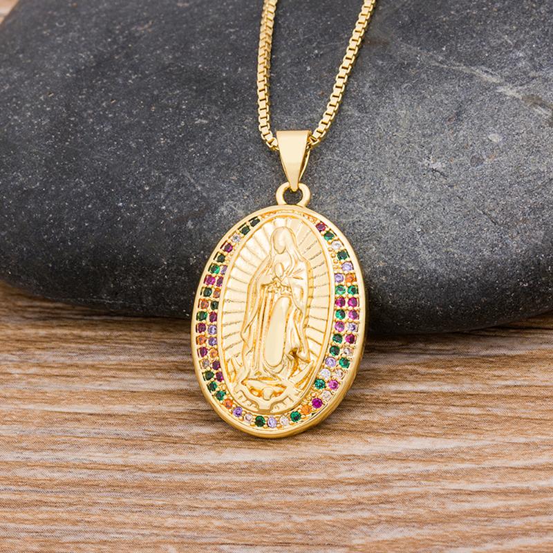

New Arrival Gold Color Copper CZ Virgin Mary Necklaces Pendant Chain Charm For Women Girls Birthday Wedding Xmas Party Jewelry