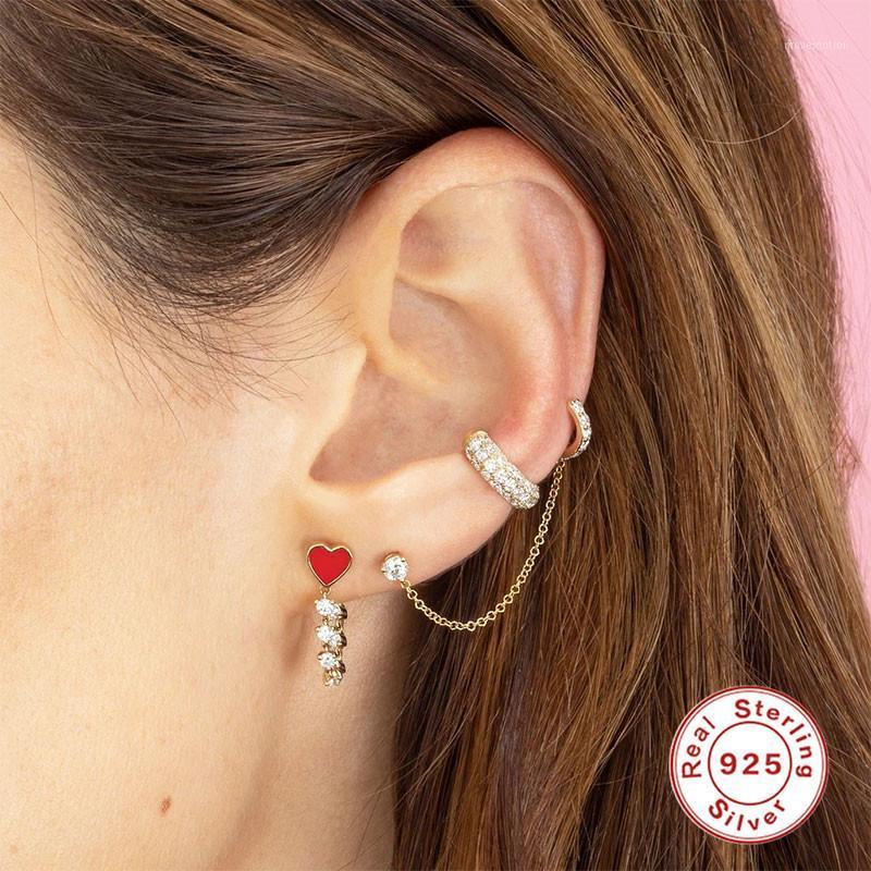 

BOAKO 1pcs 925 Sterling Silver Stud Earrings For Women Luxury Zircon Metal Chain Earrings Fine Jewelry Piercing pendientes W51