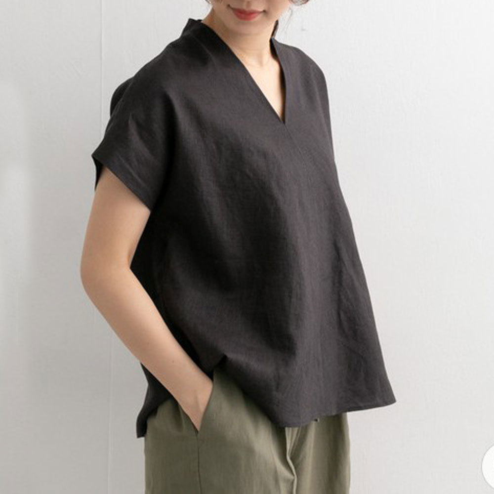 

2021 New Korean Girl's Causal Plain Women Summer Short Sleeve V-neck Simple Loose Female Tops Black Coffee C4P3, Lavender