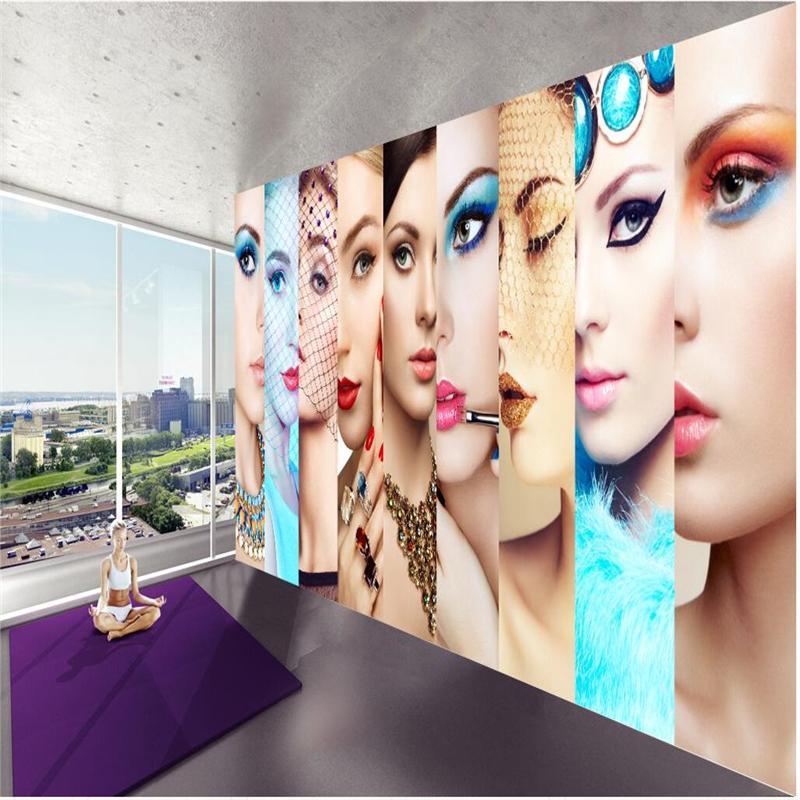 

Customize any size wallpaper Mural Modern Simple Fashion Beauty Model Collage Makeup Shop Mural Background Wall1, As pic