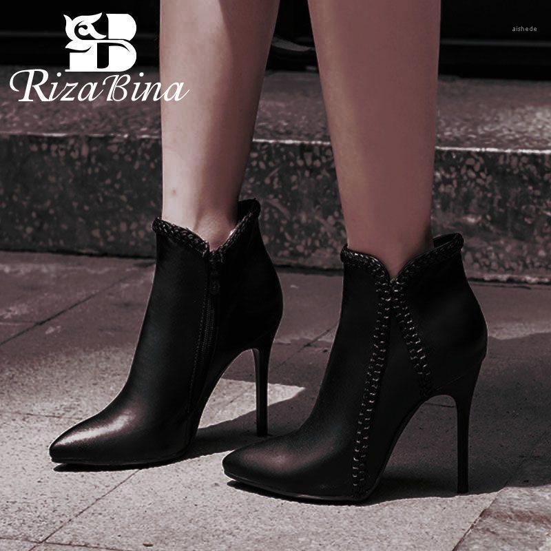 

RIZABINA Plus Size 34-48 New Women Ankle Boots Autumn Winter Warm Thin High Heels Shoes Zipper Pointed Toe Women Footwear1, Black