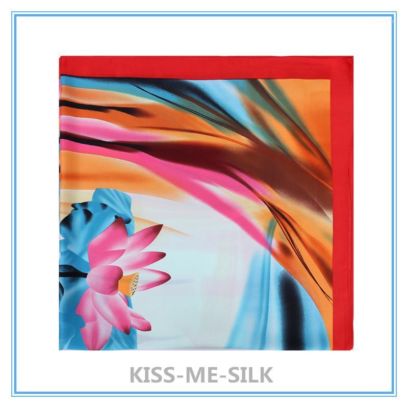 

KMS Rayon silk scarf Lotus scarf big square Chinese style ladies silk shawl 110*110CM/95G1