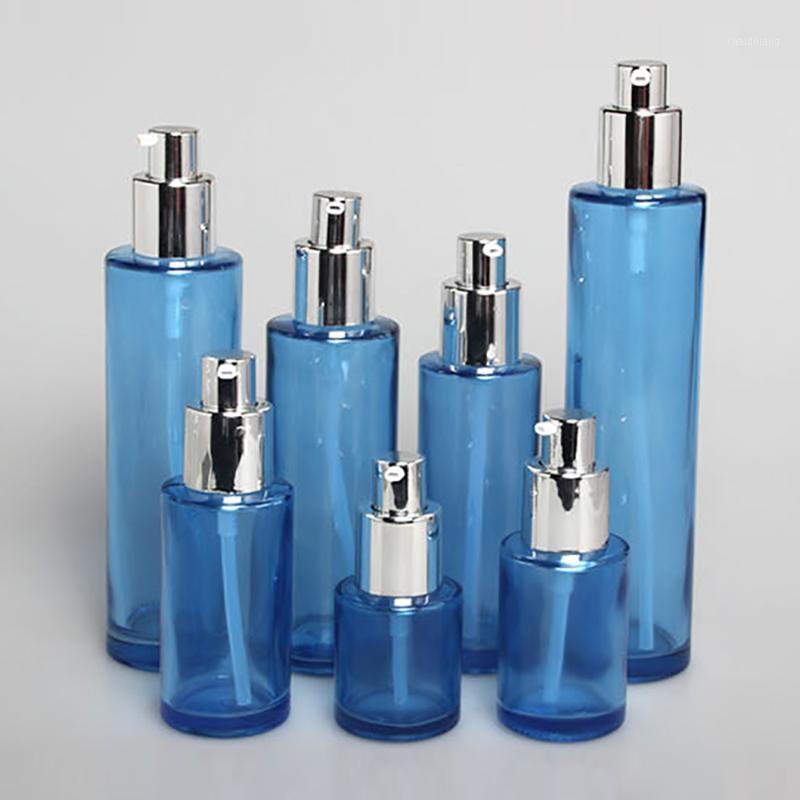 

Lotion Empty Bottle with Silver Lids,Blue Glass 40ml Lotion/Spray Pump Bottle1