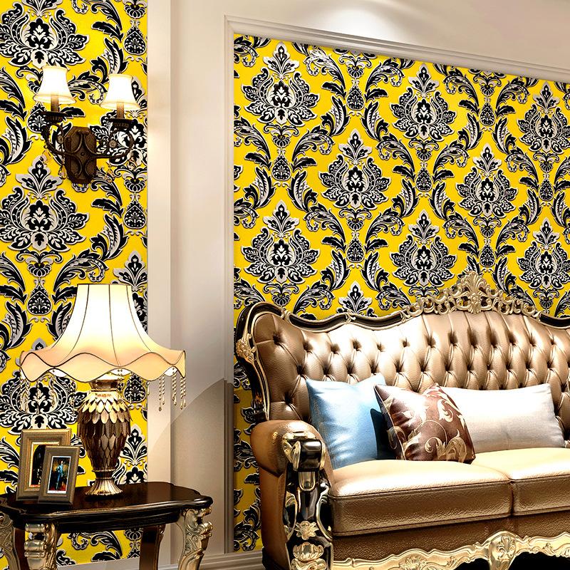 

3D European Damascus Wallpaper Golden Bedroom Living Room Engineering Hotel Background KTV Wallpaper, 9001 white