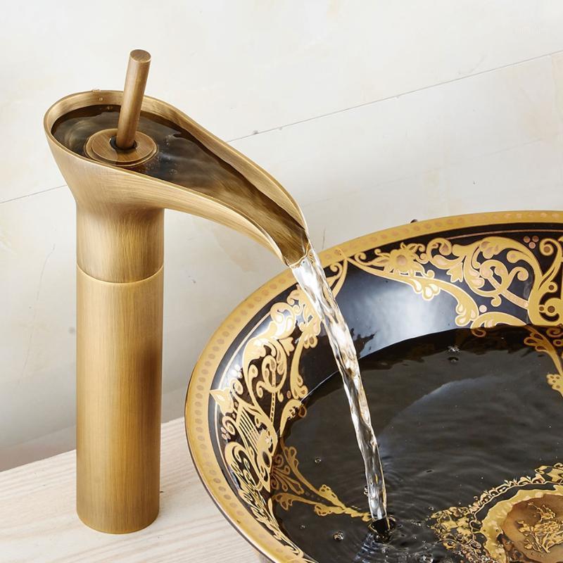 

Basin Faucets Classic Antique Brass Higher Bathroom Sink Faucet Single Handle Hole Deck Mount Hot Cold Water Mixer Tap WC Taps1