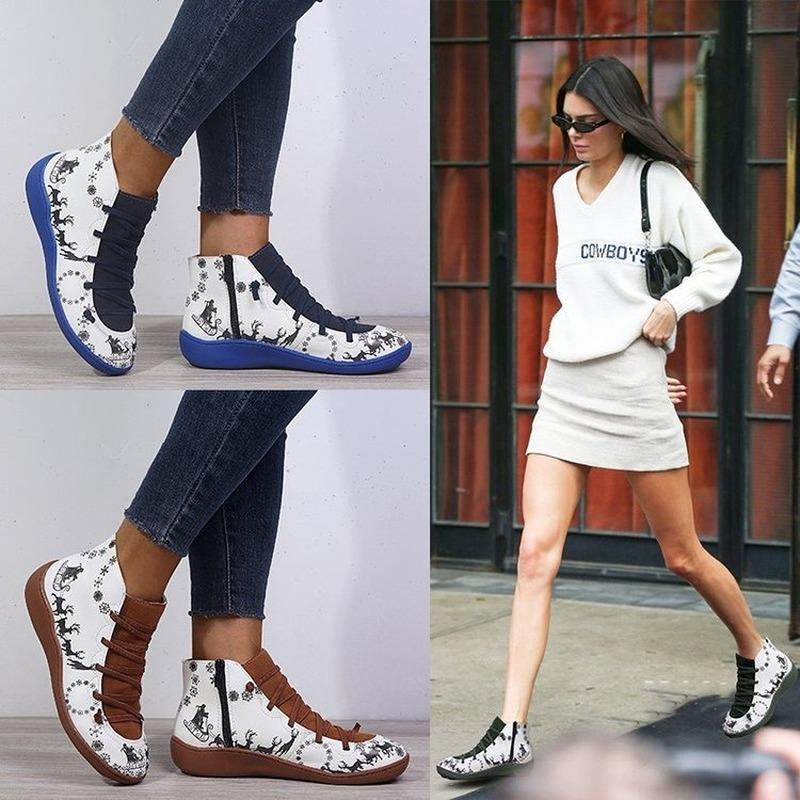 

2020 Women Boots Women's Winter Boots Shoes Women's Casual Flat Leather Retro Lace-up Side Zipper Round Toe Shoes, 04