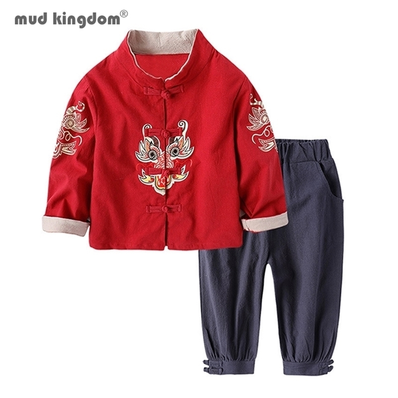 

Mudkingdom Boys Girls Outifts Chinese Year Clothes Kids Costume Tang Jacket Coats and Pants Suit Children Clothing Sets 220218, Blue