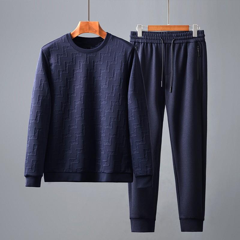 

New Casual Sports Mens Sets (Sweatshirt+Pants) Luxury Round Collar Jacquard Sweatshirt Male Slim Fit Man Pants Plus Size 4xl, Blue tz202035