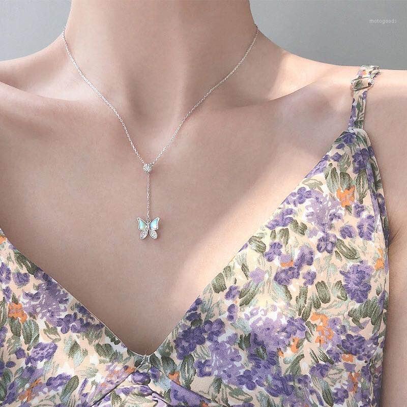 

Sterling Shell Jewelry Woman Necklace Clavicle Chain Necklace Sister Butterfly Pendant Wedding Simple Gifts Wholesale1
