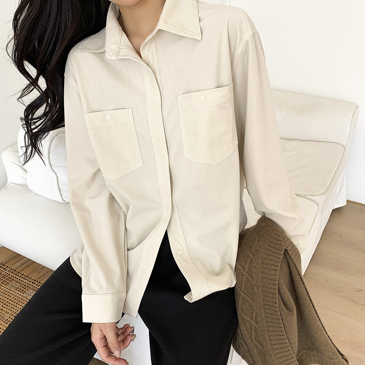 

New 2021 Spring Turn Down Collar Casual Womens Tops and Blouses Fashion Pure Color Women Shirt Blusas Roupa Feminina F1pj, Dark grey