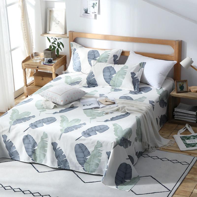

2020 New Spring Leaves Bedding Set 100% Cotton Flat Sheet  full queen king Bed Sheet Bed Linens white pillowcase bedclothes, Colour18