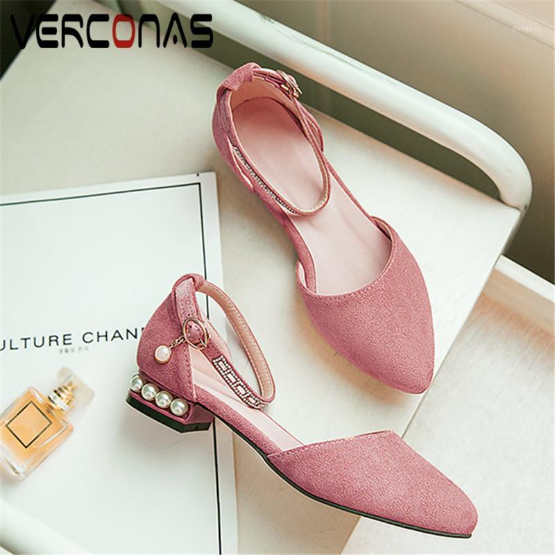 

VERCONAS 2020 Woman Sandals Woman Pumps Classic Design Pearl Decoration Rhinestone Pointed Toe Square High Heeled Shoes1, Black