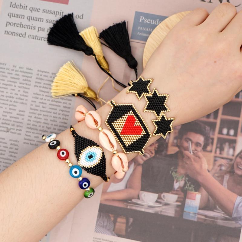 

Charm Bracelets Go2Boho Turkish Evil Eye Bracelet Jewelry Trendy Mexican Star Heart Jewellery Miyuki Beads Tassel Pulseras Handmade Gift