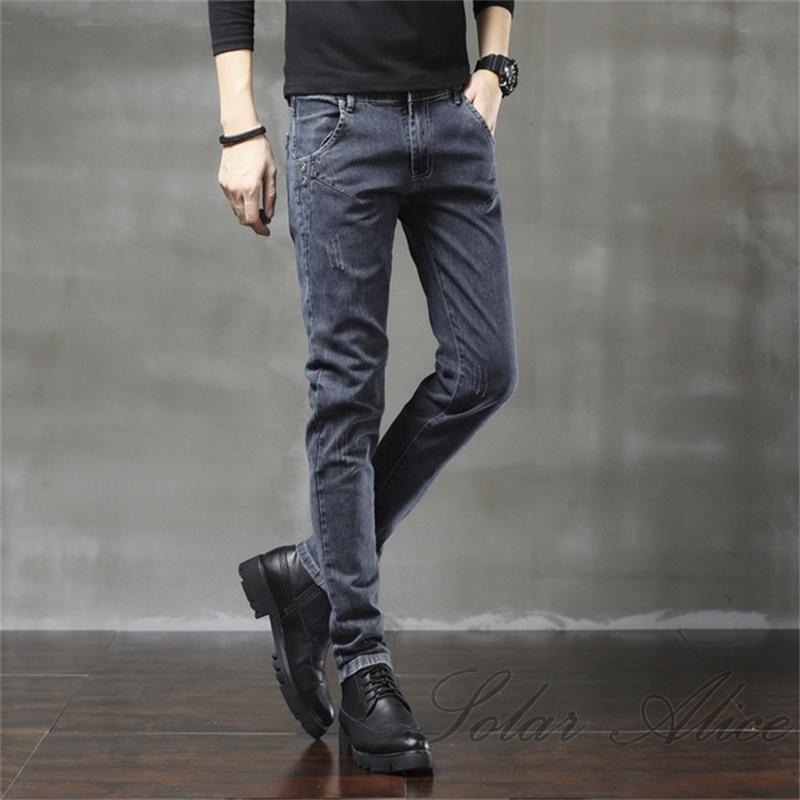 

Free shipping 2020 men's fall/winter new slim fit jeans high-end mid-waist stretch slim casual pants, Gray