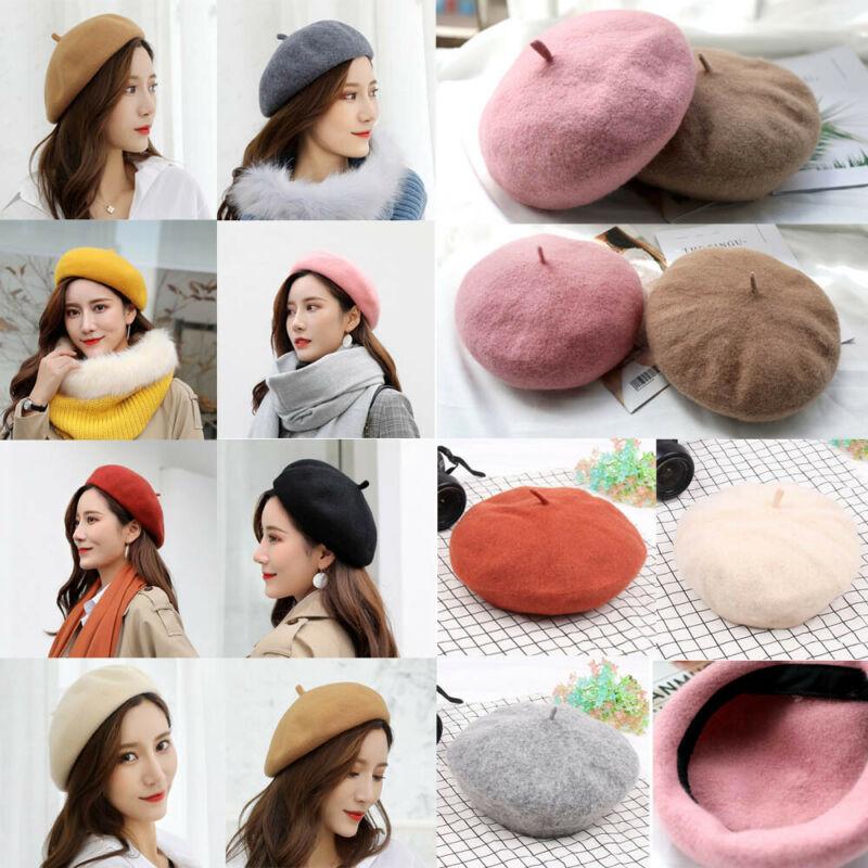 

Fashion Ladies Plain Beret Hat 100% Wool Blend French Beret Winter Autumn Elegant Womens Warm Solid Color Irregular 2020, Black
