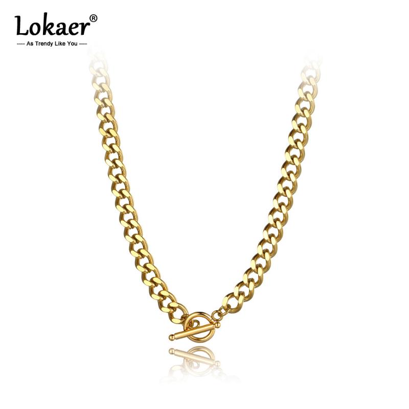 

Lokaer Punk Titanium Stainless Steel Geometric Charm Chain Link Choker Necklace Hiphop/Rock Pendant Necklace For Women N20259