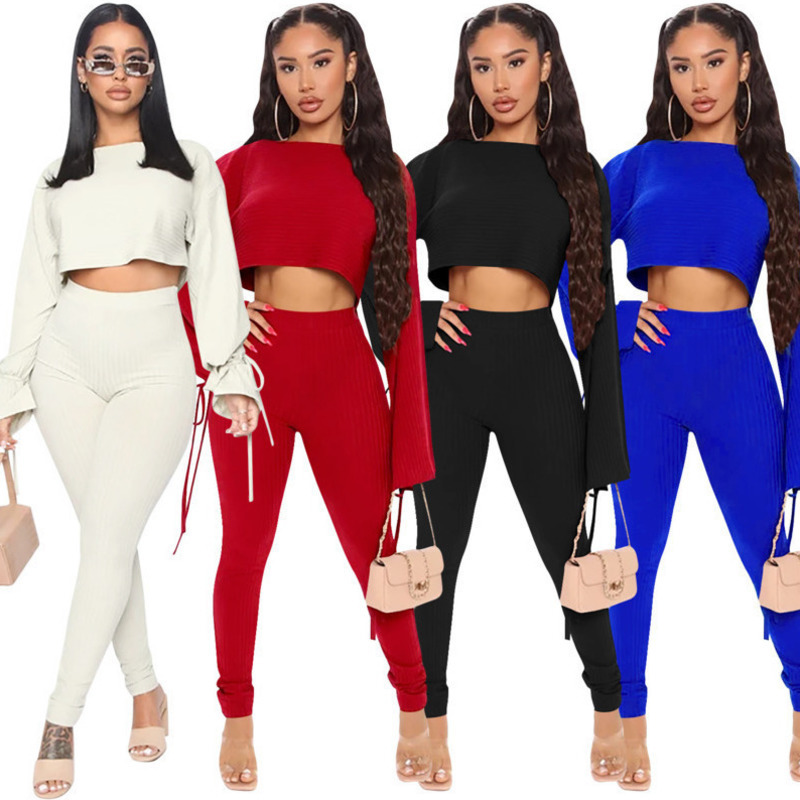 

Women Tracksuits Two Pieces Set Designer New Fashion Temperament Commuting Slim Trumpet Sleeve Pants Suits Ladies Sportwear Outfits Jck, Beige