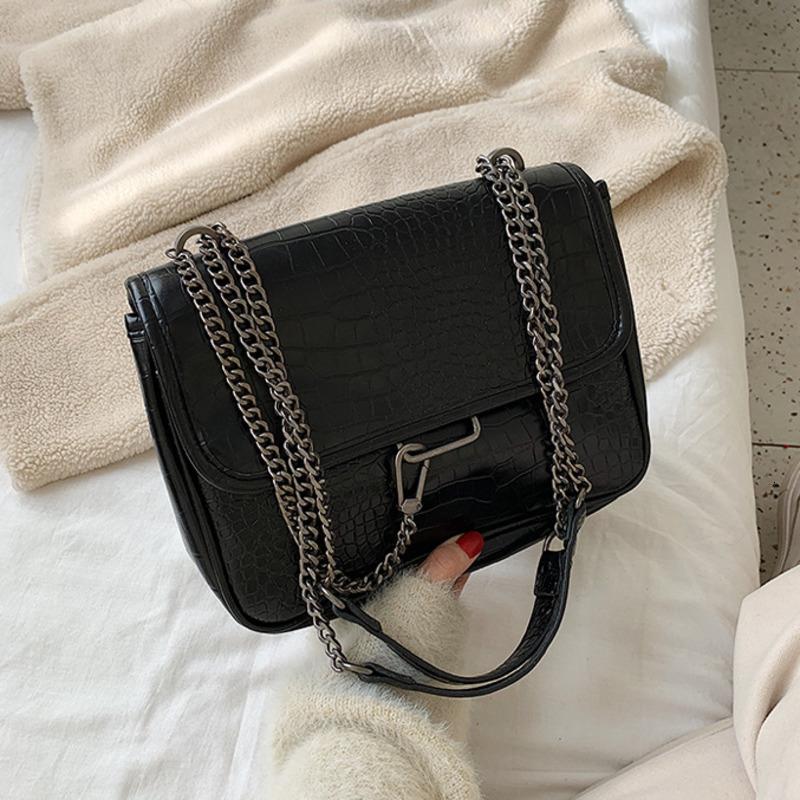 

Female Alligator Crossbody Bag For Women 2021 Leather Luxury Handbag Designer Sling Sac A Main Ladie Hand Shoulder Messenger Bag, Black