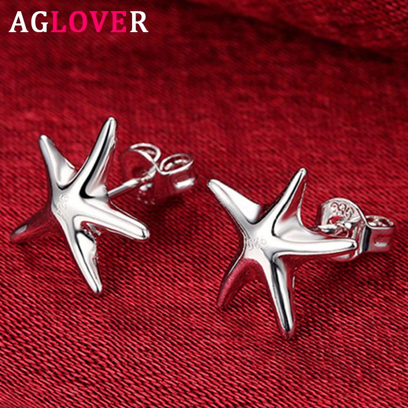 

Stud AGLOVER Real 925 Sterling Silver 11MM Charm Star Earrings For Woman Fashion Wedding Jewelry High Quality Gift