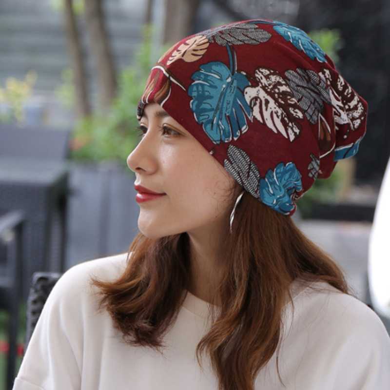

Women Hat Polyester Adult Casual Floral Women's Hats Spring Autumn Two Used Female Cap Scarf 3 Colors Fashion Beanies, Black green