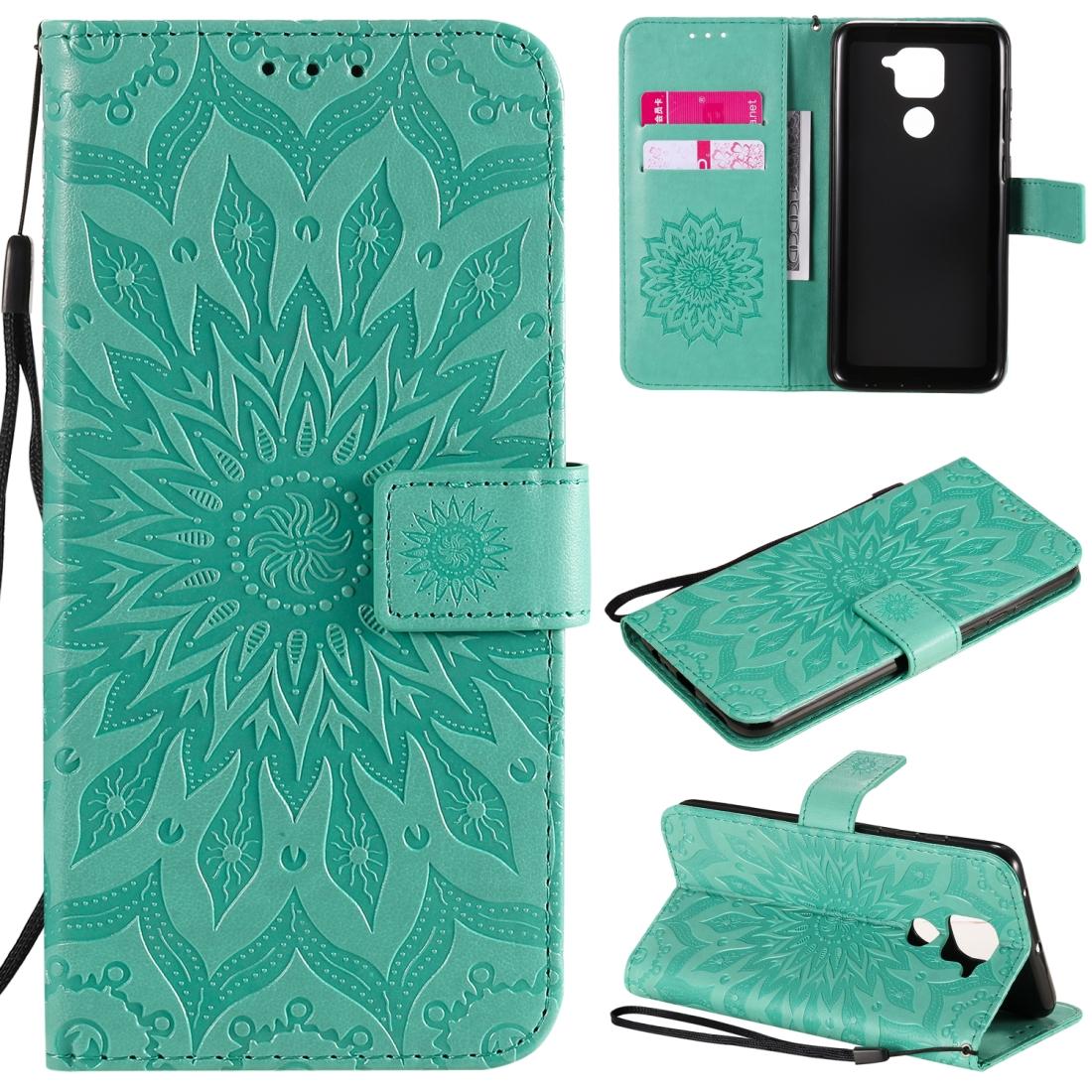 

For Xiaomi Redmi Note 9Redmi 10X 4G Embossed Sunflower Pattern Horizontal Flip PU Leather Case with Holder Card Slots Wallet Lanyard