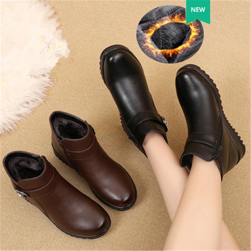 

Winter Fashion Shoes Women's PU leather ankle boots Woman Casual Comfortable Warm Snow Boots For Mother Plush Shoes black 35-411, Black boots 2