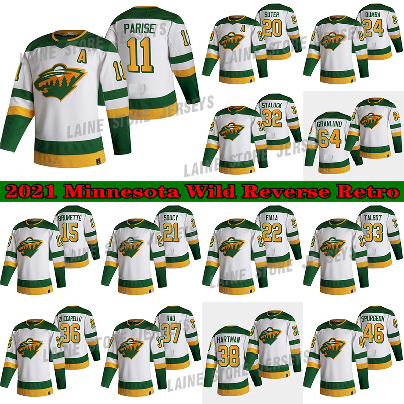 

Minnesota Wild Jersey 2021 Reverse Retro 97 Kirill Kaprizov 11 Zach Parise 22 Kevin Fiala 36 Mats Zuccarello Hockey Jerseys, White