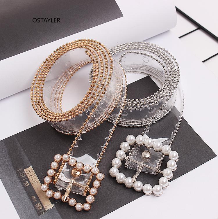 

Square Pearl Buckle Pin Transparent PVC Belts For Women Bling Rhinestone PVC Jean Waist Belts Fashion Girls Shirt Dress1, Silver