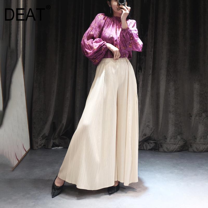 

DEAT] 2020 Pleated Wide Leg Pants Women's Elegant High Waist Wild Simple Wild Casual New Spirng New Clothing Fold Fashion AP978, Light blue