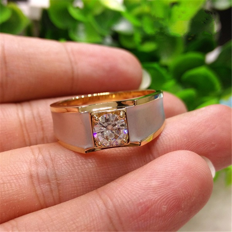 

18K Yellow Gold 1 Carat Diamond Ring for Men Fine Anillos De Bizuteria Square 18K Gold Gemstone Engagement Ring for Men Jewelry 201112