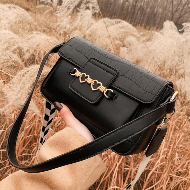 

Crocodile pattern Square Armpit bag 2021 New Quality Leather Women's Designer Handbag Wide Shoulder strap Shoulder Messenger Bag, Black