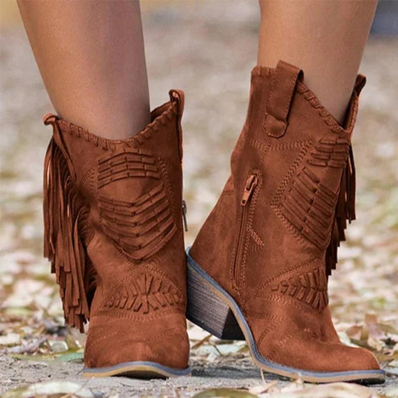 

Mid-calf Tassel Women Boots Woman Fringe Zip Women's Vintage Ladies Pirate Boots Woman Shoes Female Warm Shoes Plus Size 35-43, Black