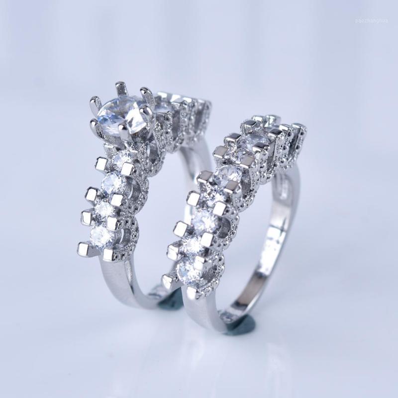 

Wedding Rings Luxury Charms Round Zirconia Ring Fine Carving Craft Filigree Set For Women Christmas Gifts, Slivery;golden