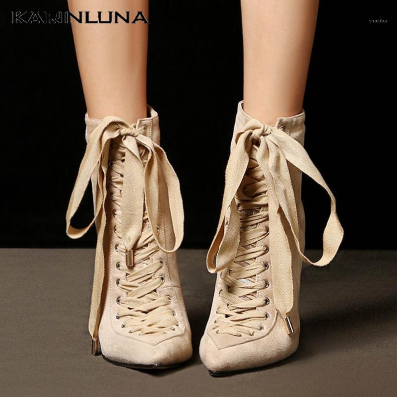 

Karin 2020 Big Size 43 Lace Up Sexy Fashion Woman Shoes Boots Thin High Heels Party Runway Show Women Ankle Boots Female1, Black